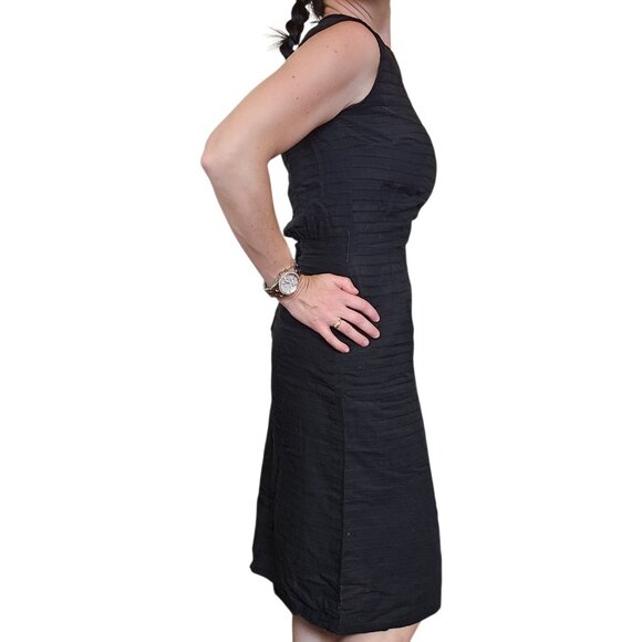 1950s Jerry Gilden Wiggle Dress Black Pleated Sleeveless Sz 4 Thin Linen Cotton? - Picture 6 of 16